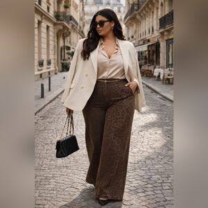 NWT Anthropologie The Adi Brown Leopard Mid-Rise Wide-leg Flare Jeans by Pilcro